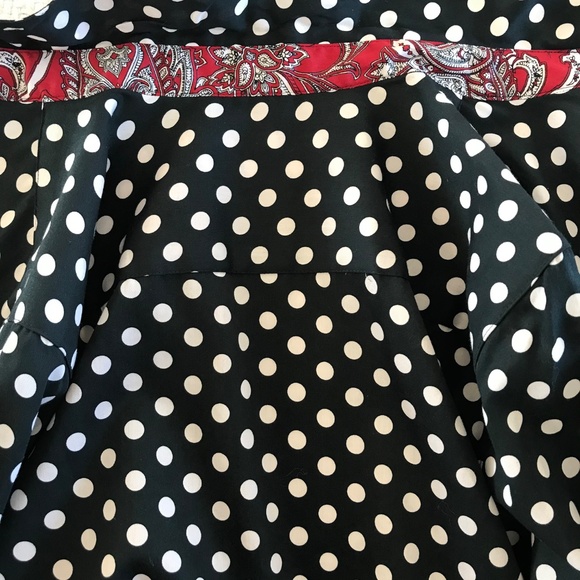 Foxcroft NYC button down shirt women 14 navy/white polka dots red paisley preppy - Picture 12 of 15